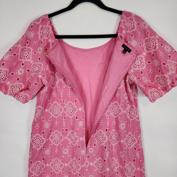 Talbots Puff Sleeve Pink Embroidered Eyelet Dress Shift Dress Preppy Boho sz‎ 6 - Picture 7 of 13